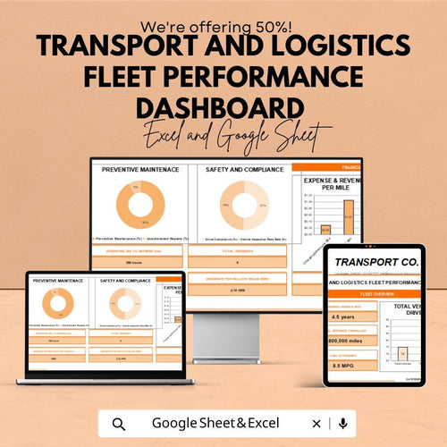 Fleet Performance Dashboard | Transport  and ogistics Analytics Spreadsheet | Vehicle KPI Tracker | Google Sheets & Excel Template