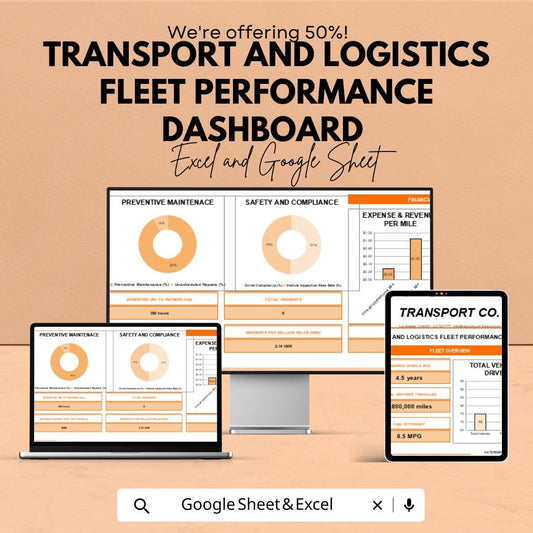 Fleet Performance Dashboard | Transport  and ogistics Analytics Spreadsheet | Vehicle KPI Tracker | Google Sheets & Excel Template