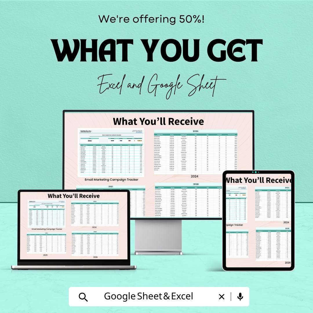 Email Marketing Campaign Tracker Template | Email Metrics Dashboard | Campaign Analytics Spreadsheet | Digital Marketing Planner