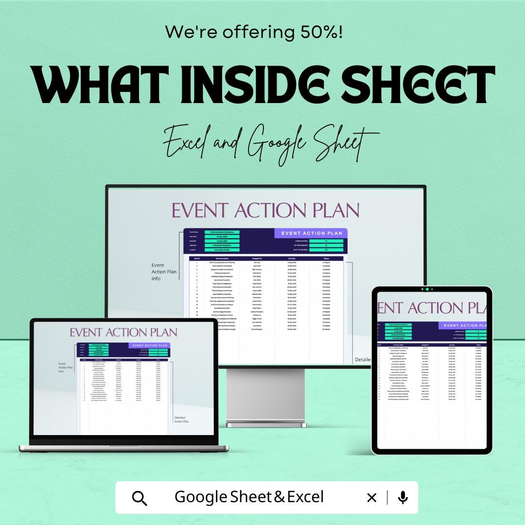 Event Action Plan Template - Excel and Google Sheets for Event Planning | Task Management, Scheduling, & Deadline Tracking