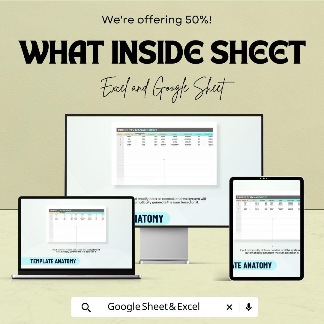 Property Management Sheet | Excel & Google Sheets Template | Tenant, Maintenance, and Financial Tracker | Instant Download