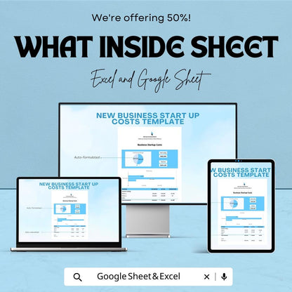 New Business Start Up Costs Sheet - Google Sheets | Startup Budget Planner | Investment & Expense Tracker | Business Planning Template |