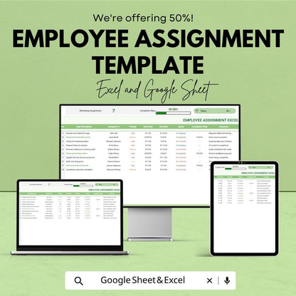 Employee Task Tracker Excel | Assignment Tracker Spreadsheet | Team Task Manager | Project Management Template