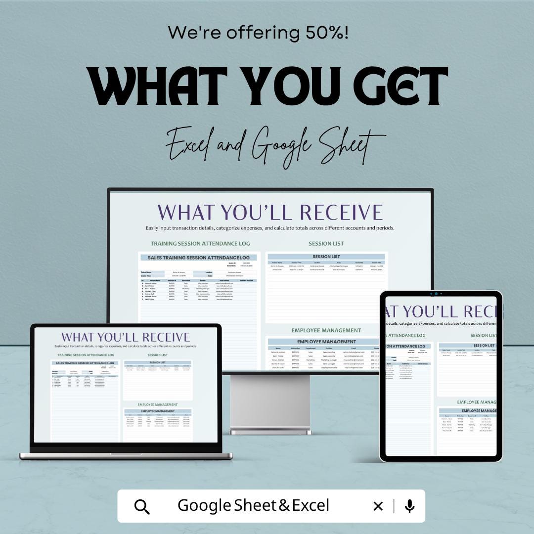 Sales Training Attendance Log Template Excel | Training Tracker Spreadsheet | Employee Attendance Sheet Google Sheets | Workshop Attendance