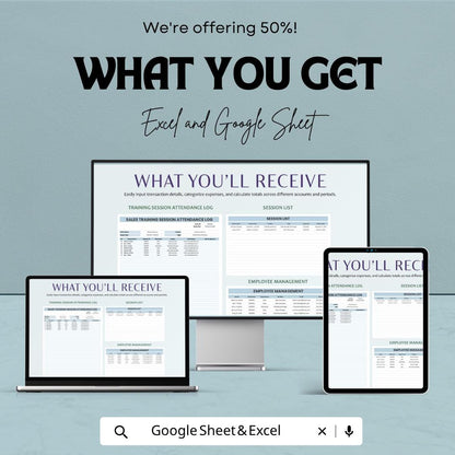 Sales Training Attendance Log Template Excel | Training Tracker Spreadsheet | Employee Attendance Sheet Google Sheets | Workshop Attendance