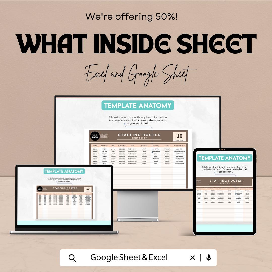 Emergency Staffing Roster Template | Excel and Google Sheets | Emergency Staff Schedule, Shift Assignment & Crisis Response Planner