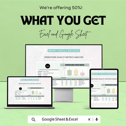 Operations Quality Metrics Analysis Sheet | Google Sheets | KPI Tracking | Quality Control Dashboard | Business Operations Management