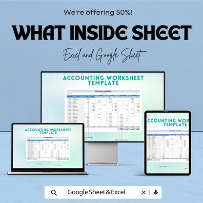 Accounting Worksheet Template | Excel and Google Sheets | Financial Statement Preparation | Trial Balance Template | Accounting Spreadsheet