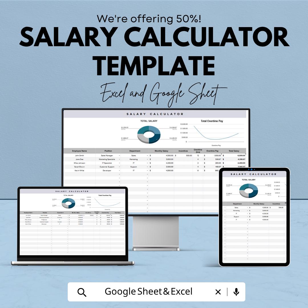 Salary Calculator Template | Payroll Calculator Spreadsheet | Employee Salary Sheet | Monthly Salary Tracker | Payroll Management Template