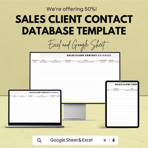 Sales Client Contact Database Template | CRM Contact Tracker Spreadsheet | Customer Management Sheet | Excel & Google Sheets |