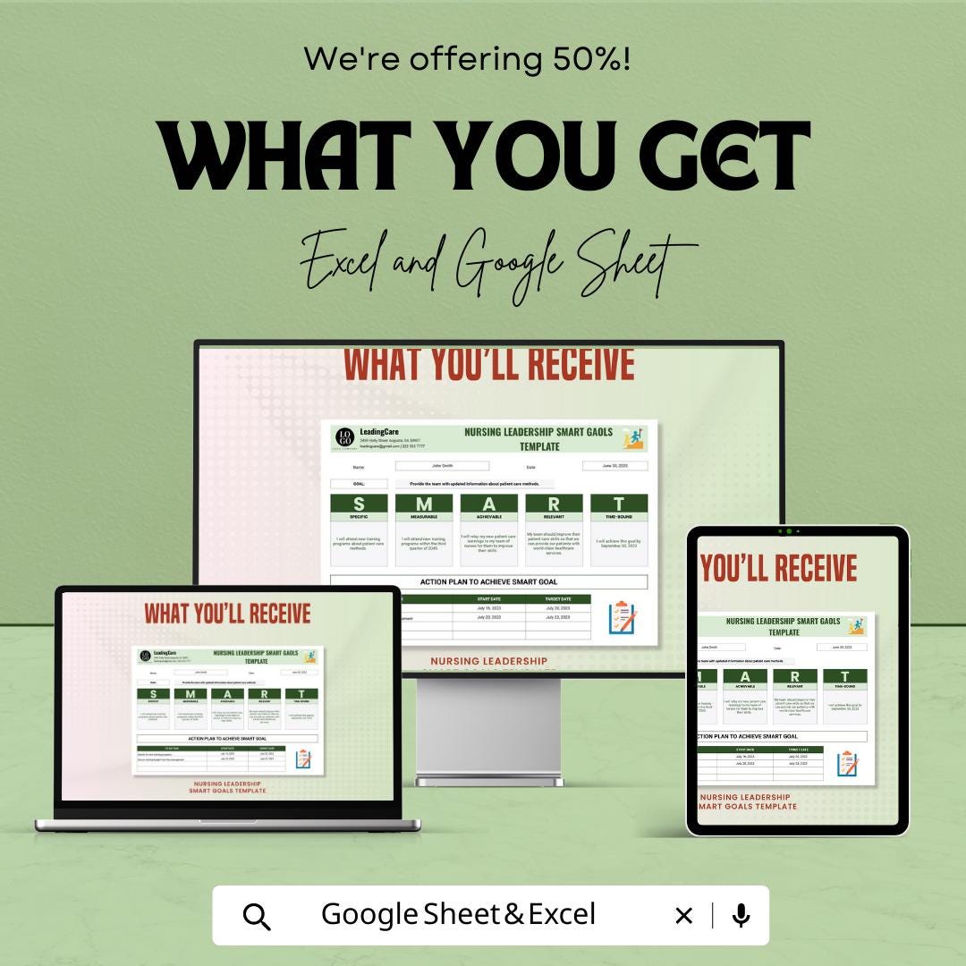 Nursing SMART Goals Template | Nursing Leadership Goal Planner | Nurse Professional Development Tracker | SMART Goal Worksheet