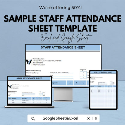 Sample Staff Attendance Sheet Template | Employee Attendance Tracker | Work Attendance Log | Excel & Google Sheets