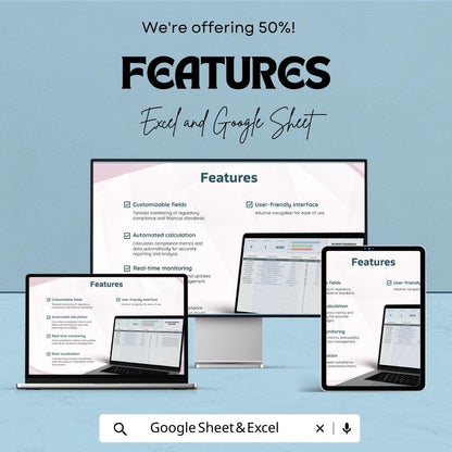 Accounts Compliance Monitoring Template, Finance Compliance Tracker, Audit Checklist Spreadsheet, Accounting Dashboard,
