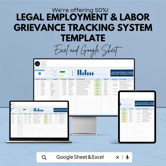 Legal Grievance Tracker Template, Employee Complaint Log, HR Case Management, Labor Dispute Tracker, HR Spreadsheet