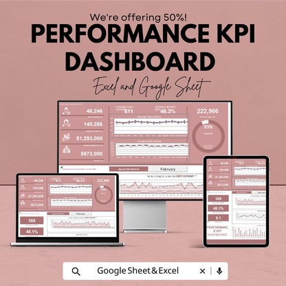 Performance KPI Dashboard | Excel & Google Sheets Dashboard Template | KPI Tracker | Business Analytics Report | Editable Dashboard