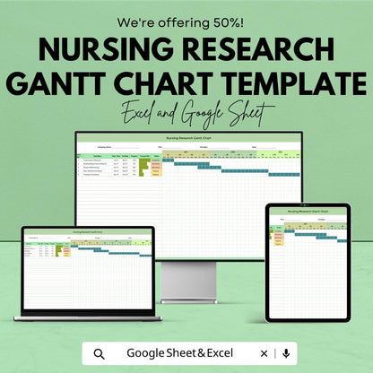 Nursing Research Gantt Chart Template | Research Timeline Planner | Nursing Project Schedule | Excel & Google Sheets