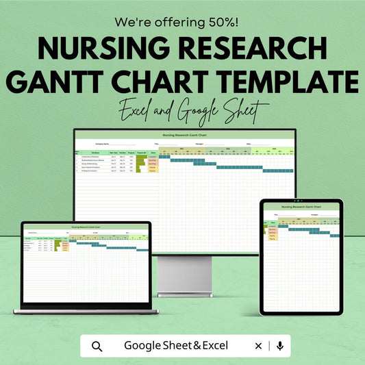 Nursing Research Gantt Chart Template | Research Timeline Planner | Nursing Project Schedule | Excel & Google Sheets