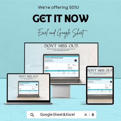 Freelance Web Design Quotation Template - Google Sheets Invoice for Web Designers, Instant Download, Professional Quote Generator