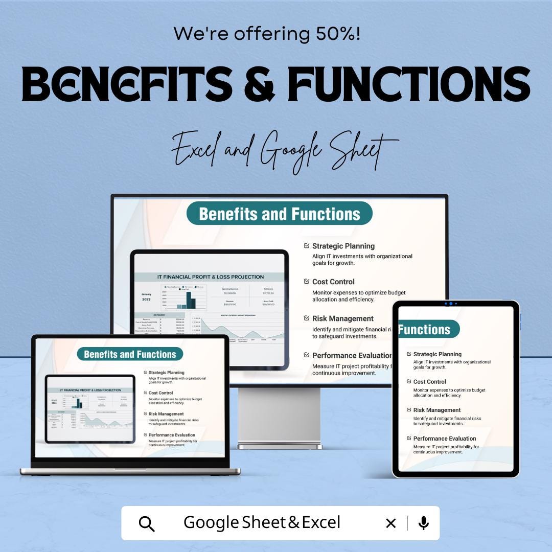 IT Financial Profit & Loss Projection Sheet | Google Sheets  | Track Revenue  Expenses | Monthly Financial Projections | Instant Download