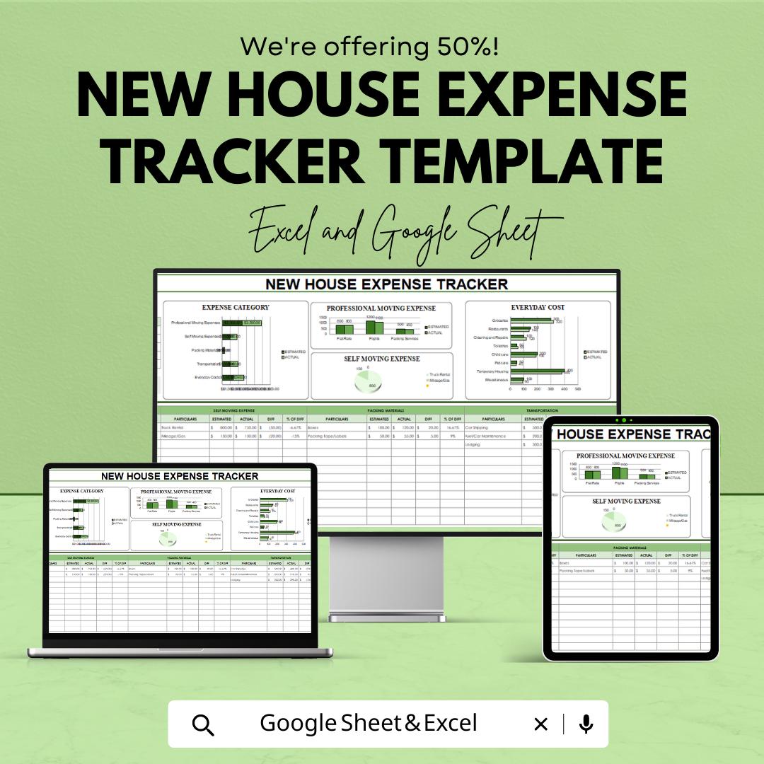 New House Expense Tracker Template, Moving Budget Planner, Home Moving Cost Tracker, Relocation Budget, New Home Planner