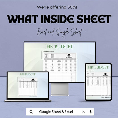 HR Budget Sheet | Excel & Google Sheets HR Budget Planner | Editable HR Expense Tracker | Business Financial Template