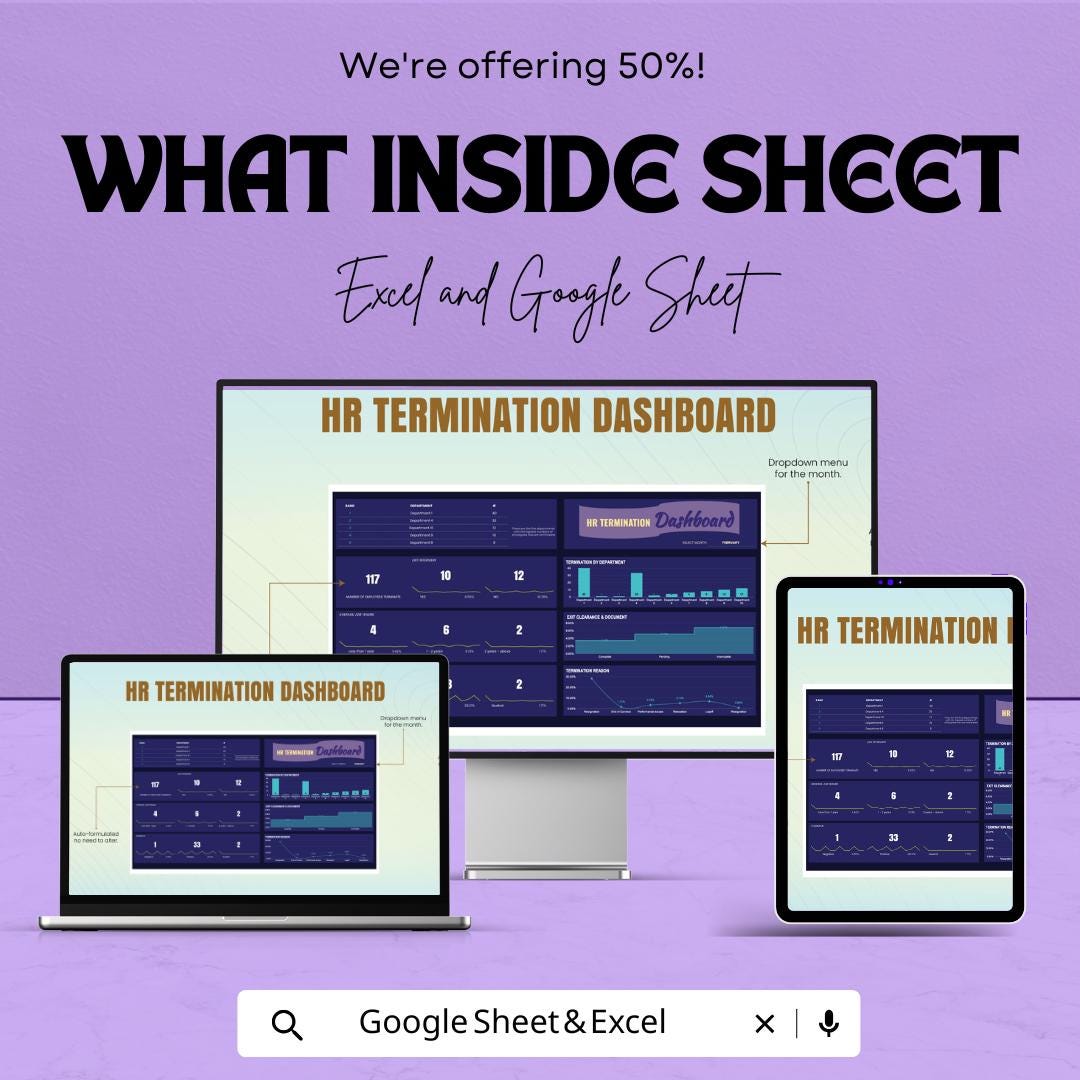 HR Termination Dashboard Sheet for Employee Management | Excel & Google Sheets Template for HR Professionals