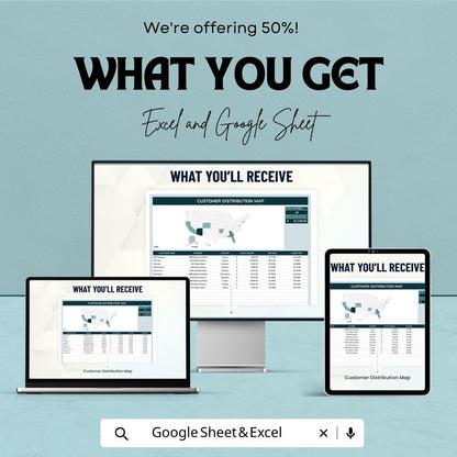 Customer Distribution Map Template Excel, Sales Territory Map, Client Location Tracker, Google Sheets Dashboard, Sales Analysis Tool