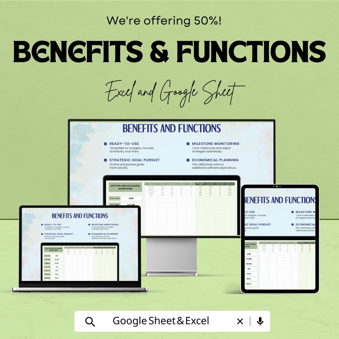 Cost Per Lead Calculator | PPC Advertising ROI Tracker | Google Sheets & Excel | Campaign Metrics Spreadsheet | CPL Calculation Sheet