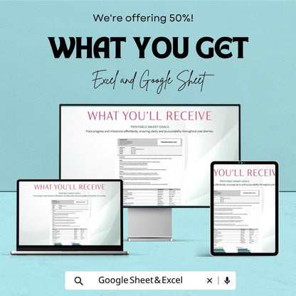 Printable SMART Goals Template | Goal Setting Worksheet | Goal Planner Spreadsheet | Productivity Planner
