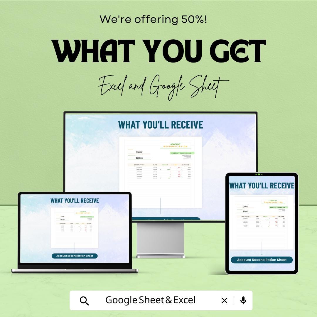 Account Reconciliation System Template | Reconciliation Tracker | Account Matching Tool | Finance Spreadsheet | Transaction Log