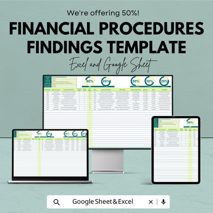 Financial Procedures Findings Template | Excel & Google Sheets Findings Report | Financial Review Summary Sheet | Audit Findings Tracker