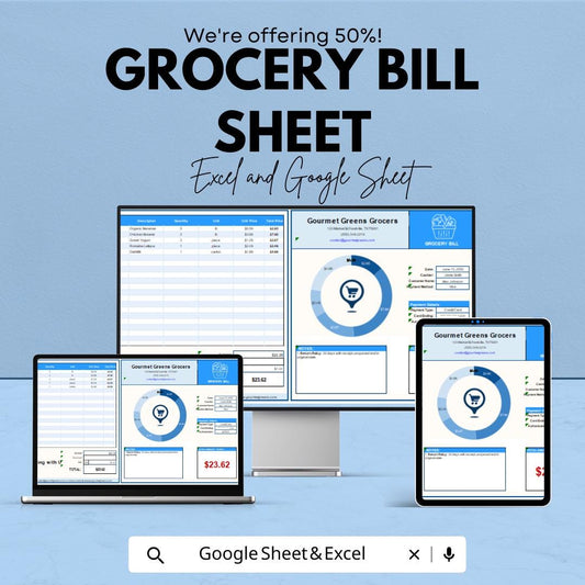 Grocery Bill Sheet Template - Excel and Google Sheets for Budgeting and Expenses | Customizable Grocery Shopping List & Tracking Tool