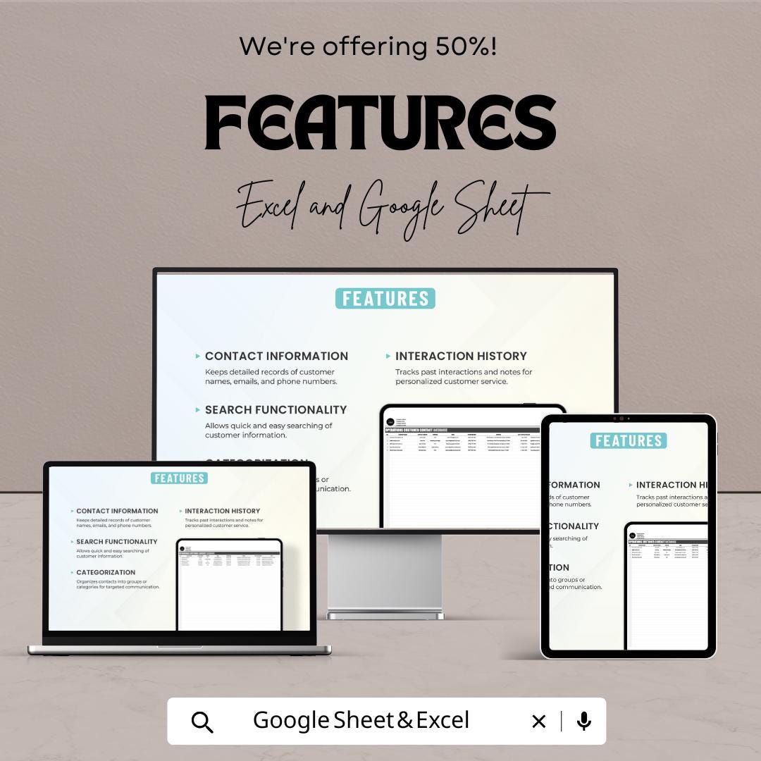 Operations Customer Contact Database Sheet | Excel and Google Sheets | Organize & Manage Customer Info | Customizable | Instant Download