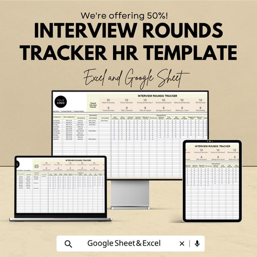 Interview Rounds Tracker Template | Recruitment Pipeline Tracker | Hiring Process Sheet | Candidate Tracking Tool | HR Hiring Dashboard