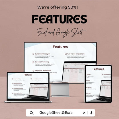 Accounting Employee Benefits Management Template | HR Benefits Tracker | Employee Compensation Spreadsheet | Payroll Benefits Log