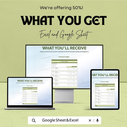 Contract Ledger Template | Excel Contract Accounting Spreadsheet | Google Sheets Financial Tracker | Contractor Payment Ledger |