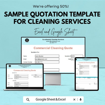 Sample Quotation Template for Cleaning Services | Excel and Google Sheets | Cleaning Quote Format | Instant Download