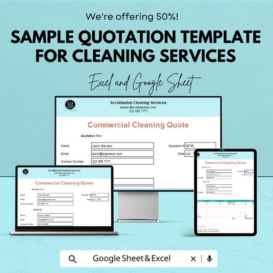 Sample Quotation Template for Cleaning Services | Excel and Google Sheets | Cleaning Quote Format | Instant Download