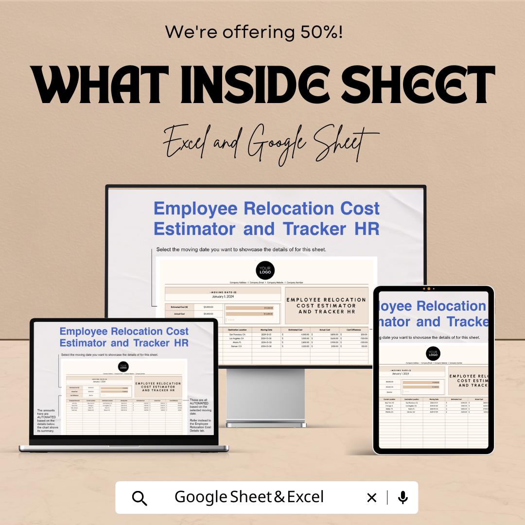 Employee Relocation Cost Estimator and Tracker | HR Relocation Budget Template | Excel & Google Sheets | Employee Moving Cost Tracker
