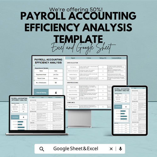 Payroll Accounting Efficiency Analysis Template | Payroll Audit Tool | HR Management Spreadsheet | Payroll Performance Tracker