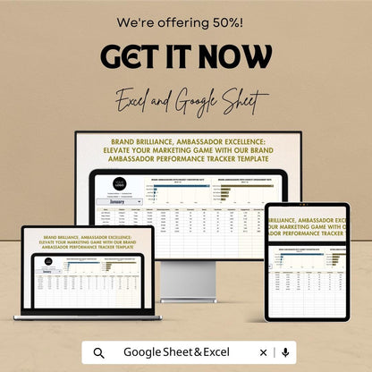 Marketing Brand Ambassador Performance Tracker Template | Excel & Google Sheets Influencer Tracking Sheet | Campaign Performance Dashboard