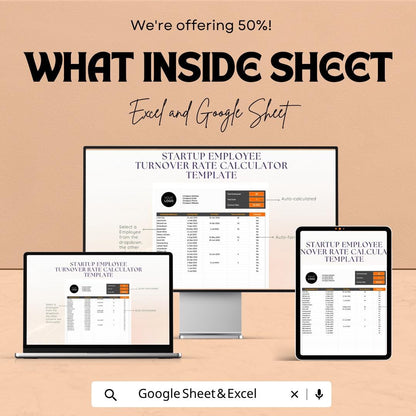 Employee Turnover Rate Calculator Template | HR Analytics Spreadsheet | Staff Turnover Tracker | Excel & Google Sheets | Workforce Metrics