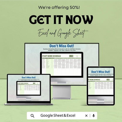 Staff Work Schedule Template | Employee Shift Planner | Staff Roster Spreadsheet | Work Schedule Planner | Weekly Staff Schedule