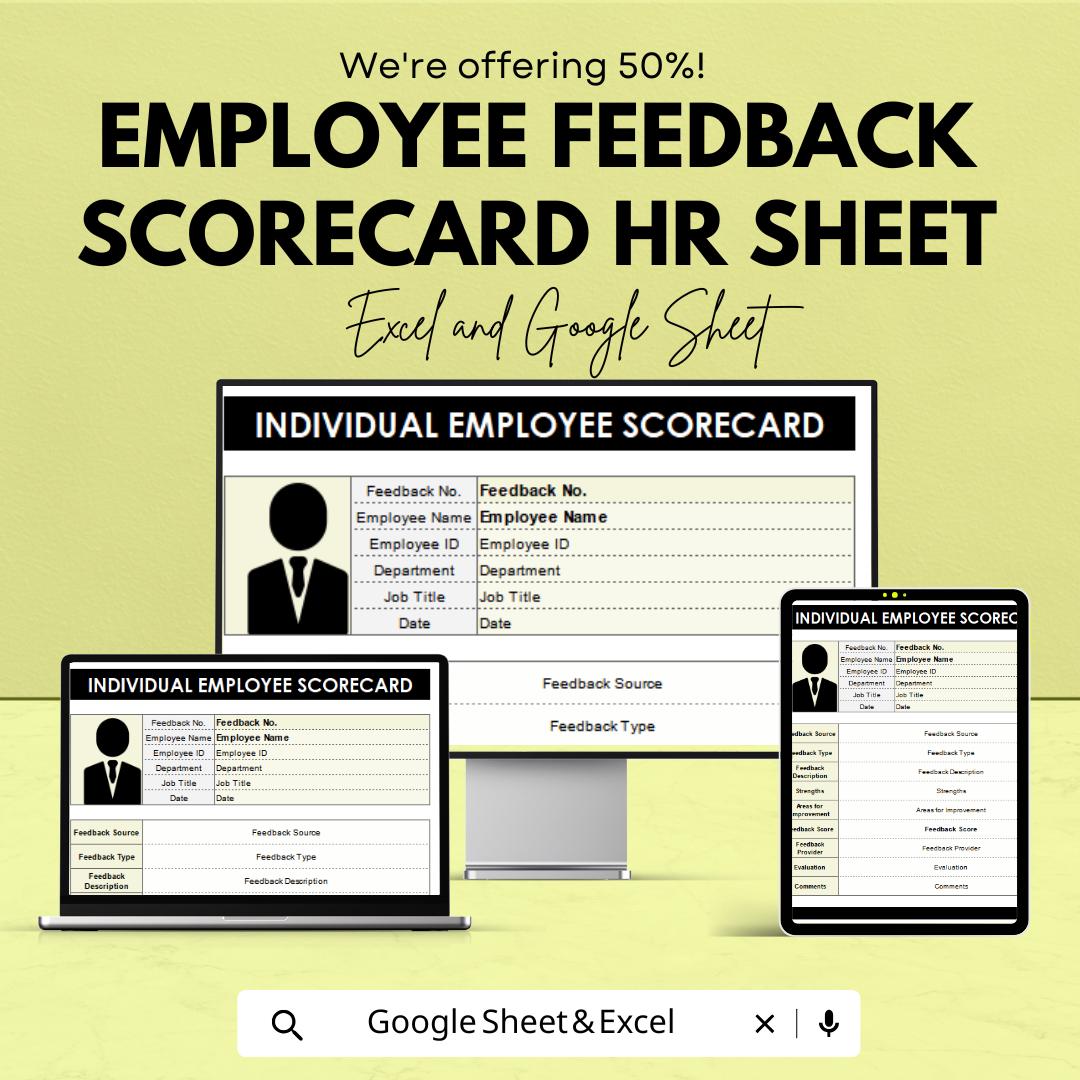 Employee Feedback Scorecard HR Sheet | Excel & Google Sheet Template | Performance Review Tracker | Staff Feedback Form