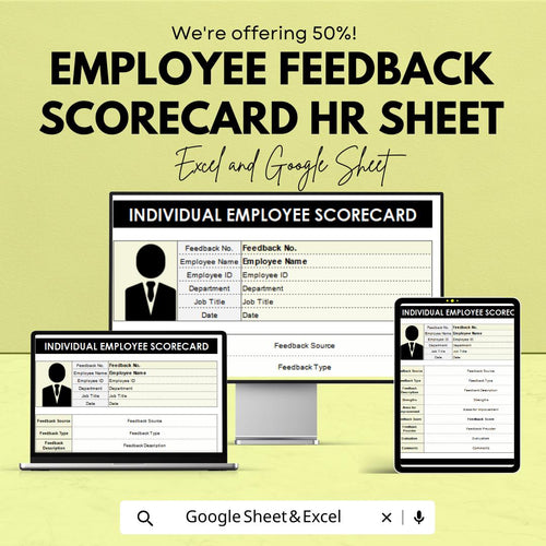 Employee Feedback Scorecard HR Sheet | Excel & Google Sheet Template | Performance Review Tracker | Staff Feedback Form