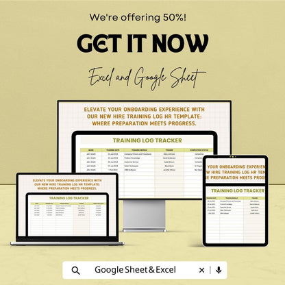 New Hire Training Log HR Template | Employee Onboarding Tracker | Training Log Spreadsheet | Excel & Google Sheets