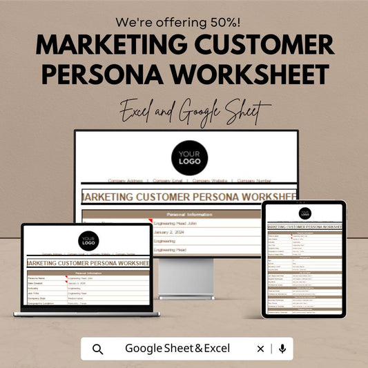Marketing Customer Persona Worksheet - Google Sheet Template - Marketing Strategy Template - Customer Analysis Workbook - Business Planning