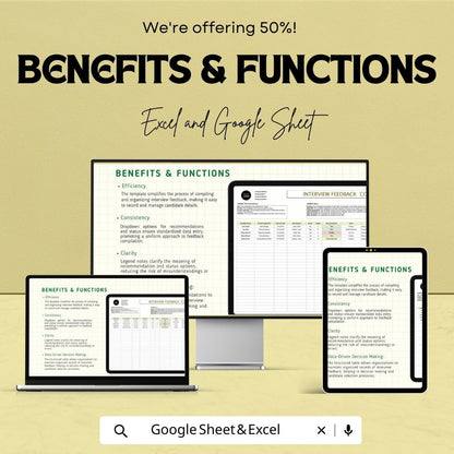 Interview Feedback Compilation HR Template,  Candidate Evaluation Spreadsheet, Hiring Tracker, Recruitment Feedback Log