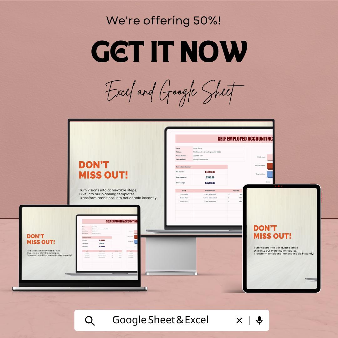Self Employed Accounting Template | Small Business Accounting Spreadsheet | Income & Expense Tracker | Freelancer Bookkeeping Template