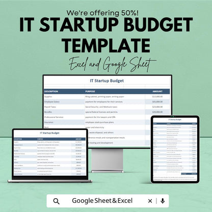 IT Startup Budget Template Excel | Startup Financial Planning Spreadsheet | Tech Business Budget Tracker | Expense & Cost Planning